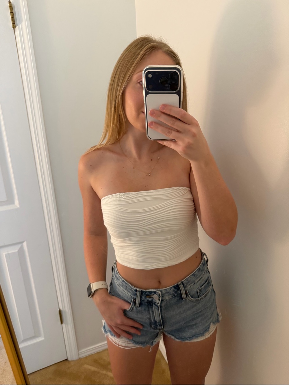 SHEIN White Ruched Strapless Tube Crop Top